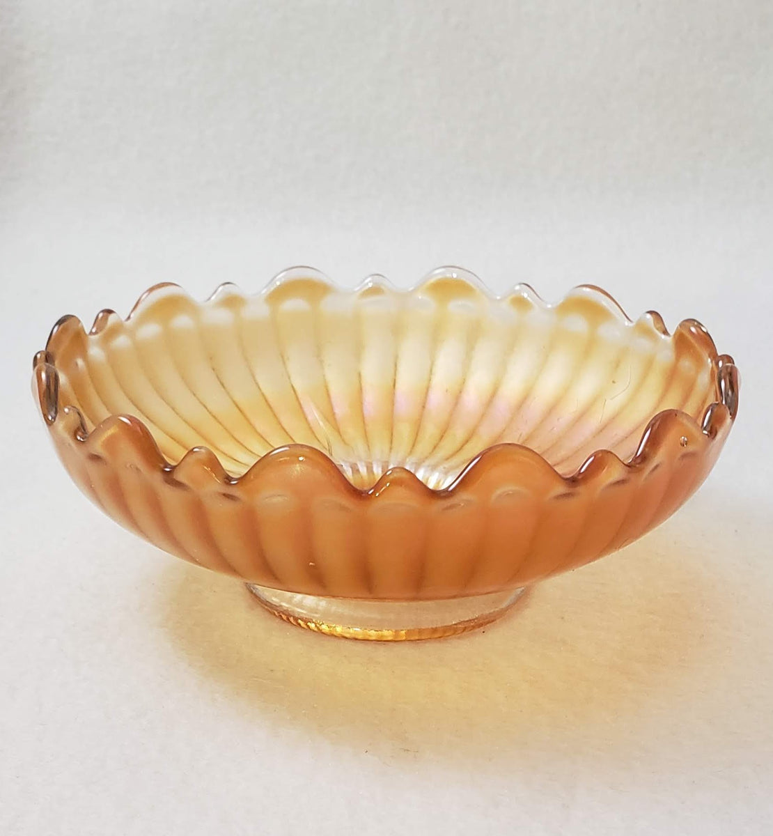 Vintage Amber/Marigold cheapest Iridescent ripple edged large and medium matching bowls.