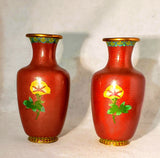 MOTHER'S DAY GIFT: CLOISONNE VASE, vintage, Peony & Butterfly Floral Motif, Chinese Cloisonne, Asian decor, Red
