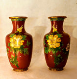 MOTHER'S DAY GIFT: CLOISONNE VASE, vintage, Peony & Butterfly Floral Motif, Chinese Cloisonne, Asian decor, Red