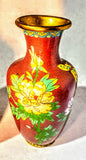 MOTHER'S DAY GIFT: CLOISONNE VASE, vintage, Peony & Butterfly Floral Motif, Chinese Cloisonne, Asian decor, Red