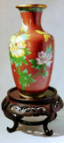 MOTHER'S DAY GIFT: CLOISONNE VASE, vintage, Peony & Butterfly Floral Motif, Chinese Cloisonne, Asian decor, Red
