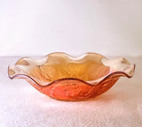 MOTHER'S DAY GIFT: IRIS IRIDESCENT CARNIVAL GLASS BOWL WITH FLUTED EDGE IN MARIGOLD