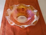MOTHER'S DAY GIFT: IRIS IRIDESCENT CARNIVAL GLASS BOWL WITH FLUTED EDGE IN MARIGOLD