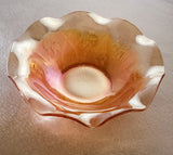 MOTHER'S DAY GIFT: IRIS IRIDESCENT CARNIVAL GLASS BOWL WITH FLUTED EDGE IN MARIGOLD