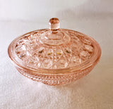PINK DEPRESSION GLASS COVERED BOWL/VINTAGE GLASS