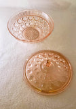 PINK DEPRESSION GLASS COVERED BOWL/VINTAGE GLASS