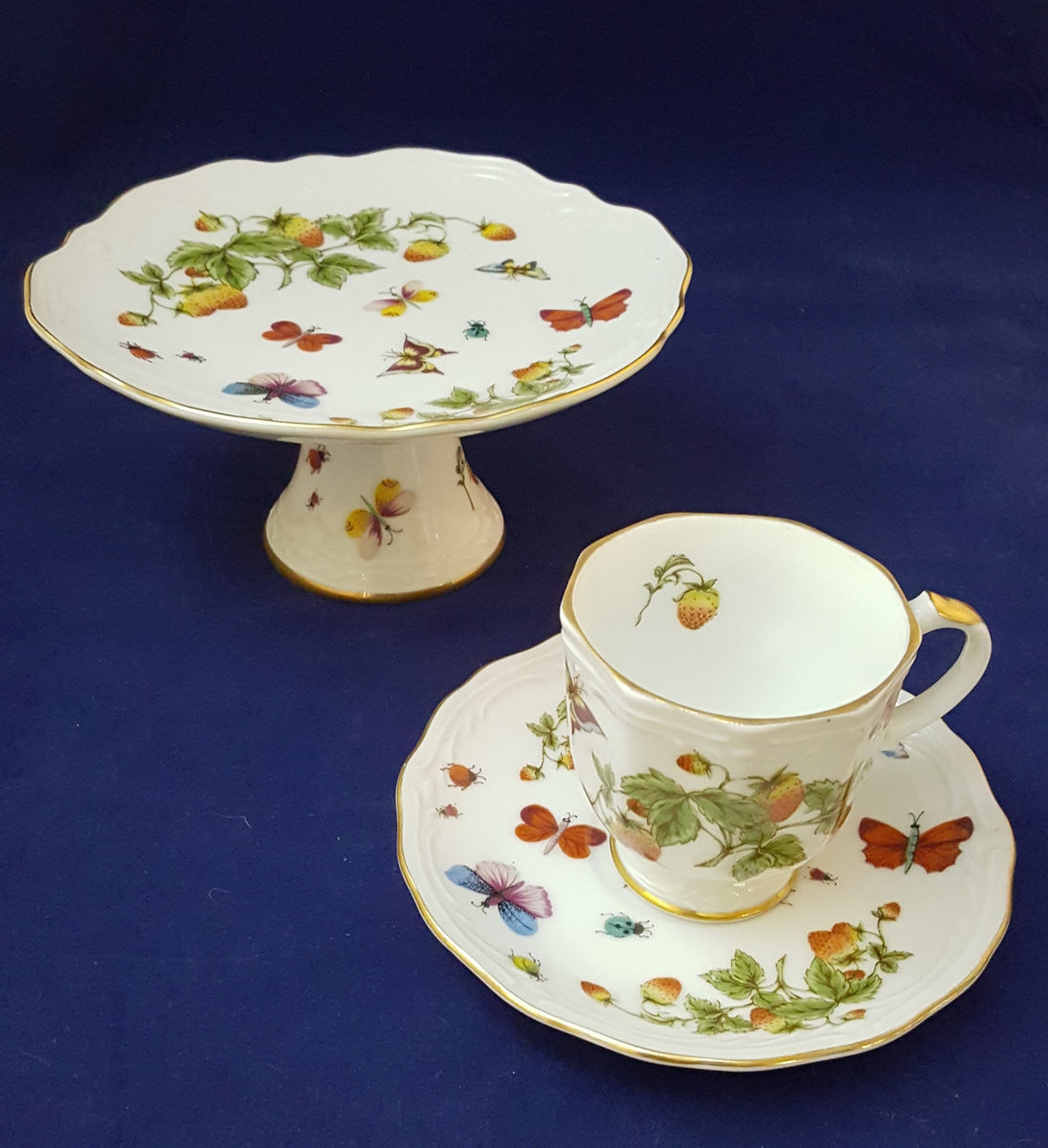 Linwile Ardalt China Creamer and Sugar Bowl Strawberry Butterfly