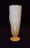 MOTHER'S DAY GIFT: MILK GLASS SET: BAS-RELIEF GRAPE PATTERN PITCHER+ VASE