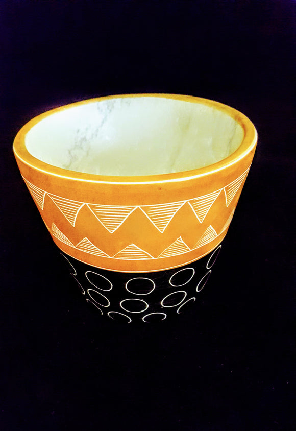 MOTHER'S DAY GIFT: CONTEMPORARY/MODERN/ AFROCENTRIC  HANDCARVED PATTERNED 2-TONE MARBLE BOWL